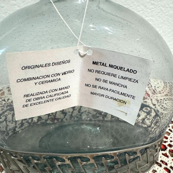 Duchamp Hand Blown Glass Decanter w/Nickel Plated Base and Cork Lid - Picture 12 of 12